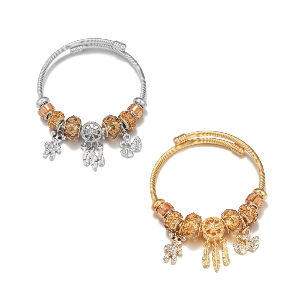 Wholesale Stainless Steel Bear Swan Pendant Gold Bracelet